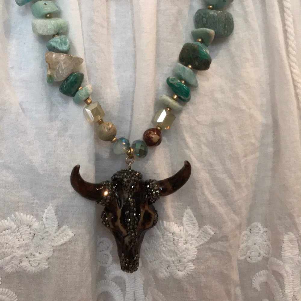 Steer head beaded necklace